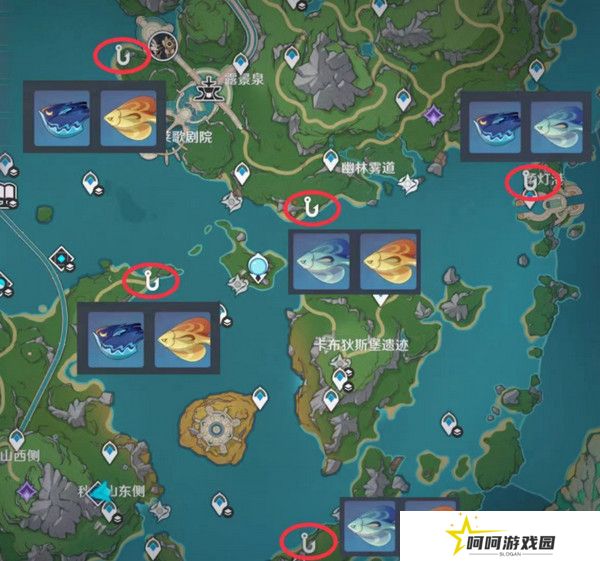 原神灰河渡手钓鱼地点分布图 灰河渡手精炼材料钓鱼点位攻略[多图]图片7